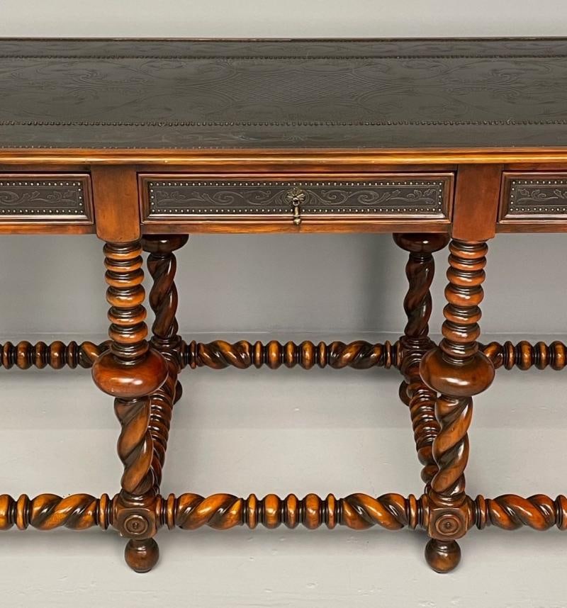 Baroque, Barley Twist Console, Turned Wood, Gray Etched Metal, USA, 2000s - 9