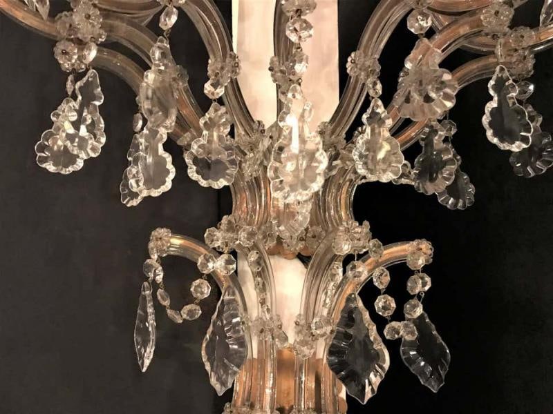 Pair of Venetian Crystal Ten Lights Wall Sconces, circa 1940 - 3