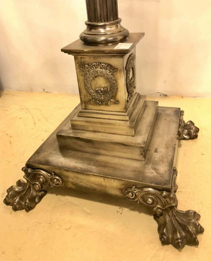 Neoclassical Silver over Bronze Antique Corinthian Column Form Standing Lamp - 6
