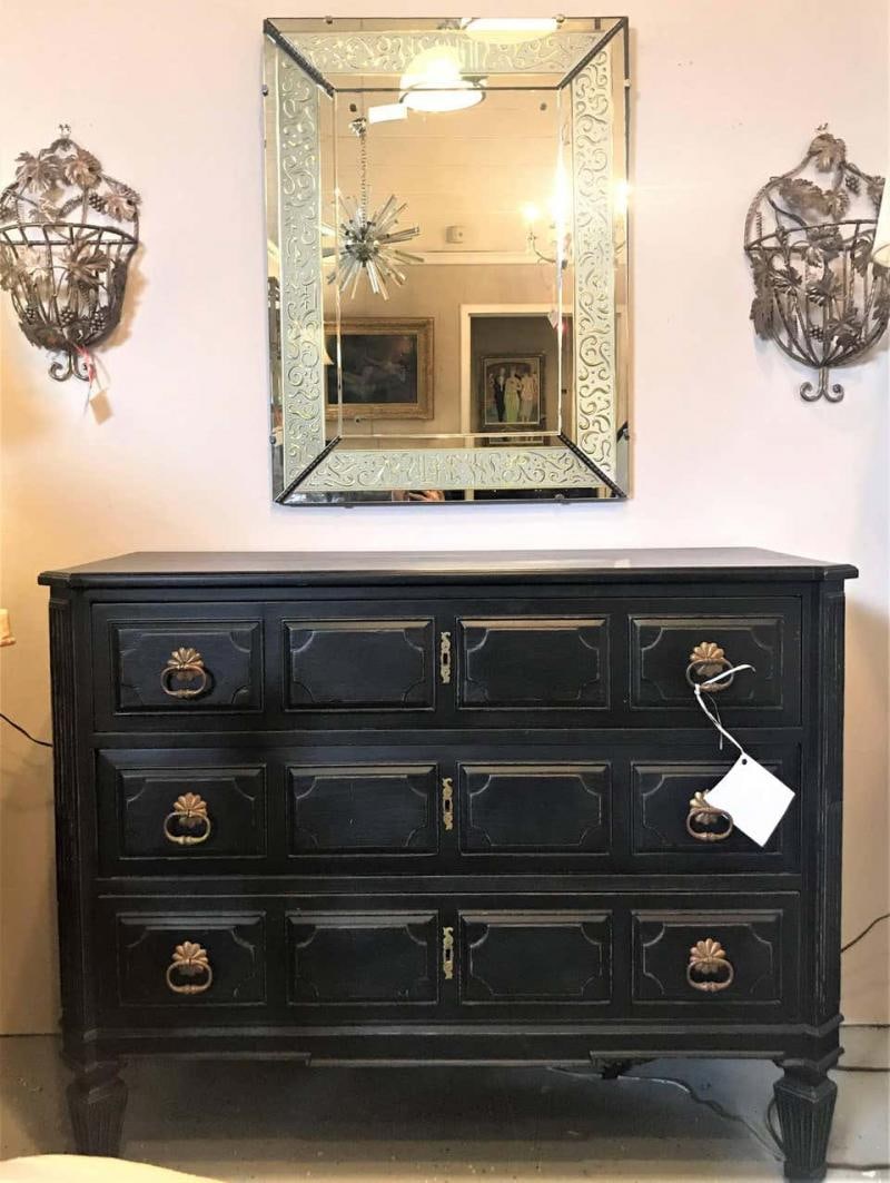 Hollywood Regency Etched Frosted Glass Framed Bevelled Wall or Console Mirror - 12