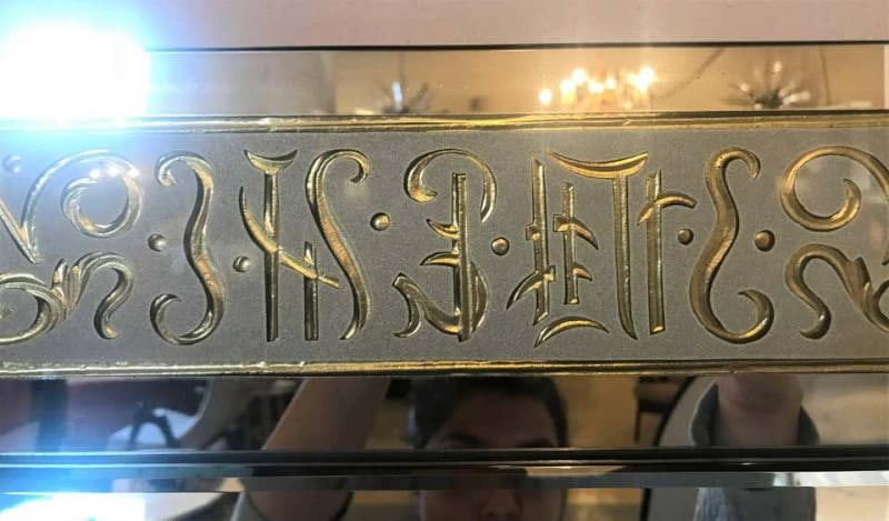 Hollywood Regency Etched Frosted Glass Framed Bevelled Wall or Console Mirror - 2