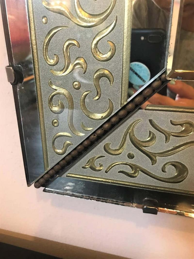 Hollywood Regency Etched Frosted Glass Framed Bevelled Wall or Console Mirror - 3