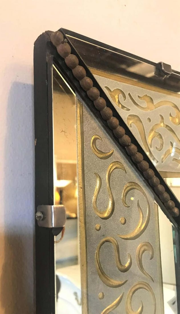 Hollywood Regency Etched Frosted Glass Framed Bevelled Wall or Console Mirror - 5