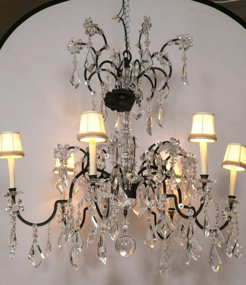 Holly Hunt Wrought Iron & Crystal Chandelier - 2