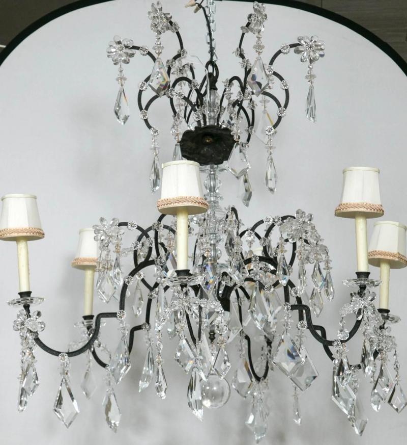 Holly Hunt Wrought Iron & Crystal Chandelier - 3