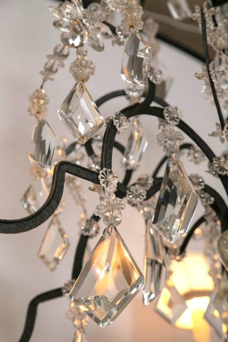 Holly Hunt Wrought Iron & Crystal Chandelier - 4