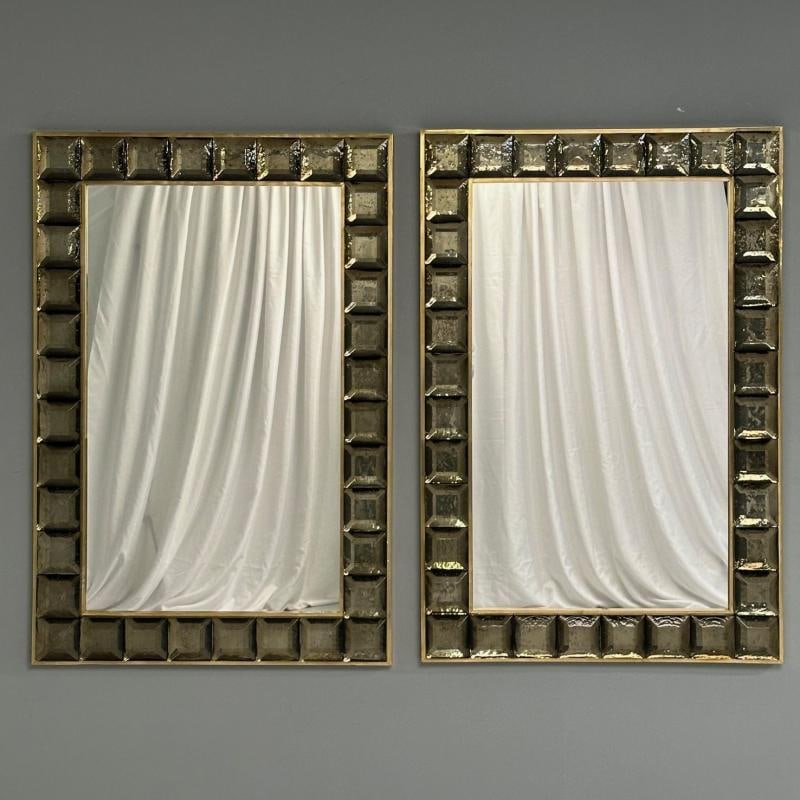 Contemporary, Wall Mirrors, Bronze Faceted Square Murano Glass, Italy, 2023 - 2