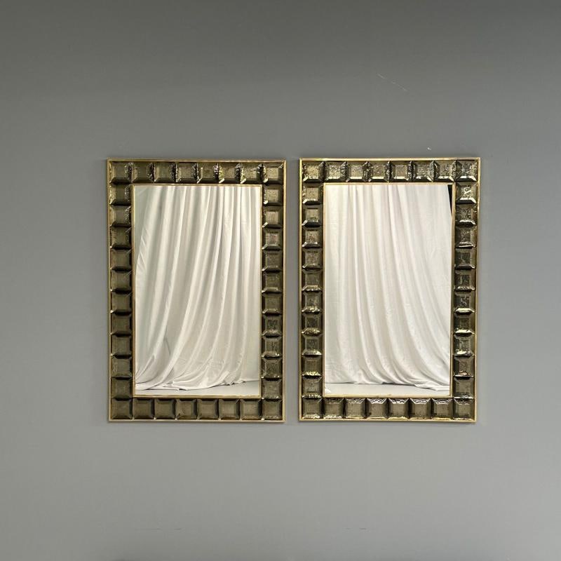 Contemporary, Wall Mirrors, Bronze Faceted Square Murano Glass, Italy, 2023 - 4