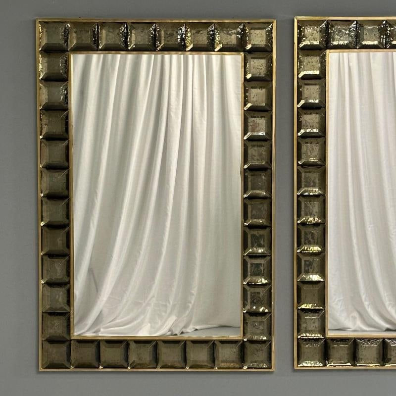 Contemporary, Wall Mirrors, Bronze Faceted Square Murano Glass, Italy, 2023 - 6