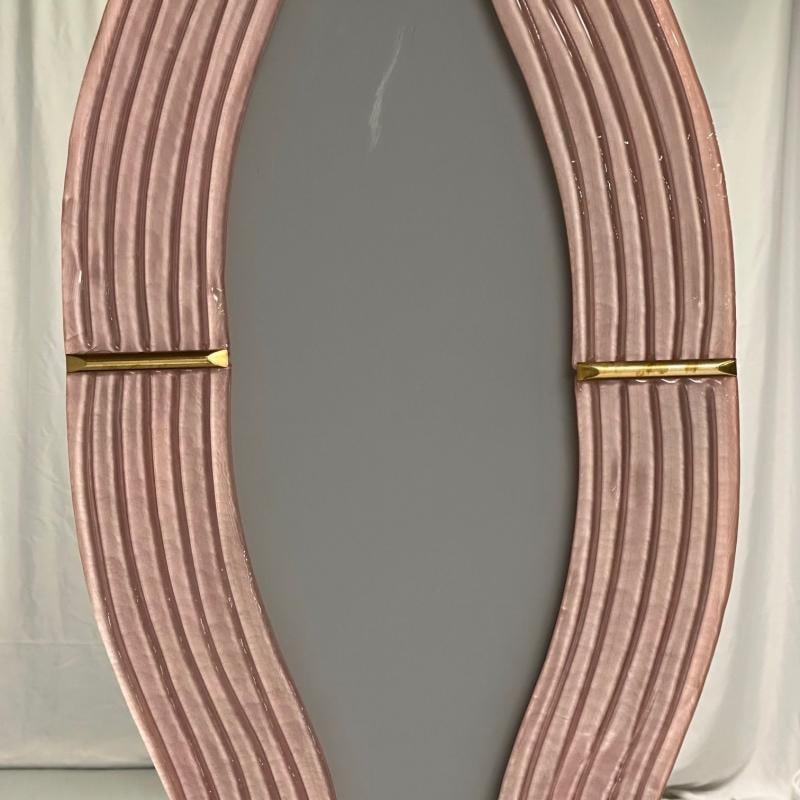 Contemporary, Pink Murano Glass, Brass, Modern Wavy Wall Mirrors, Italy, 21st C. - 10