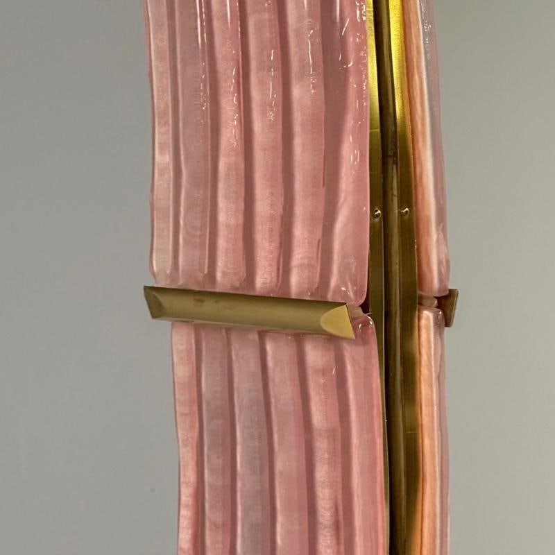 Contemporary, Pink Murano Glass, Brass, Modern Wavy Wall Mirrors, Italy, 21st C. - 11