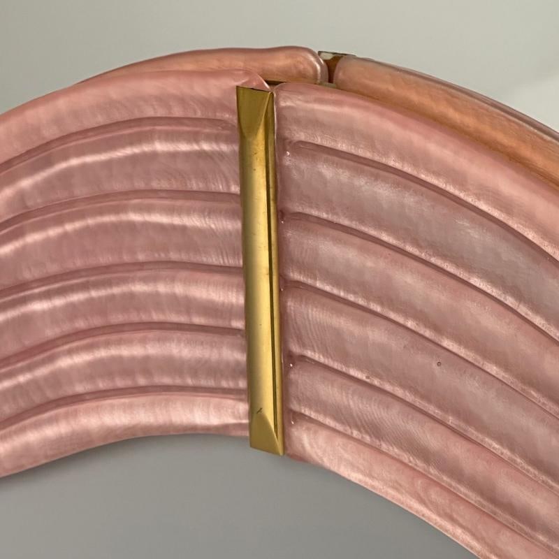 Contemporary, Pink Murano Glass, Brass, Modern Wavy Wall Mirrors, Italy, 21st C. - 7