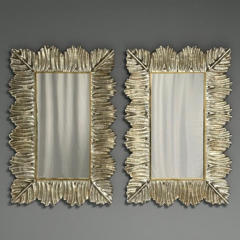Contemporary, Leaf Motif, Murano Glass, Silver Gilt, Wall Mirrors, Italy, 21st C - 2