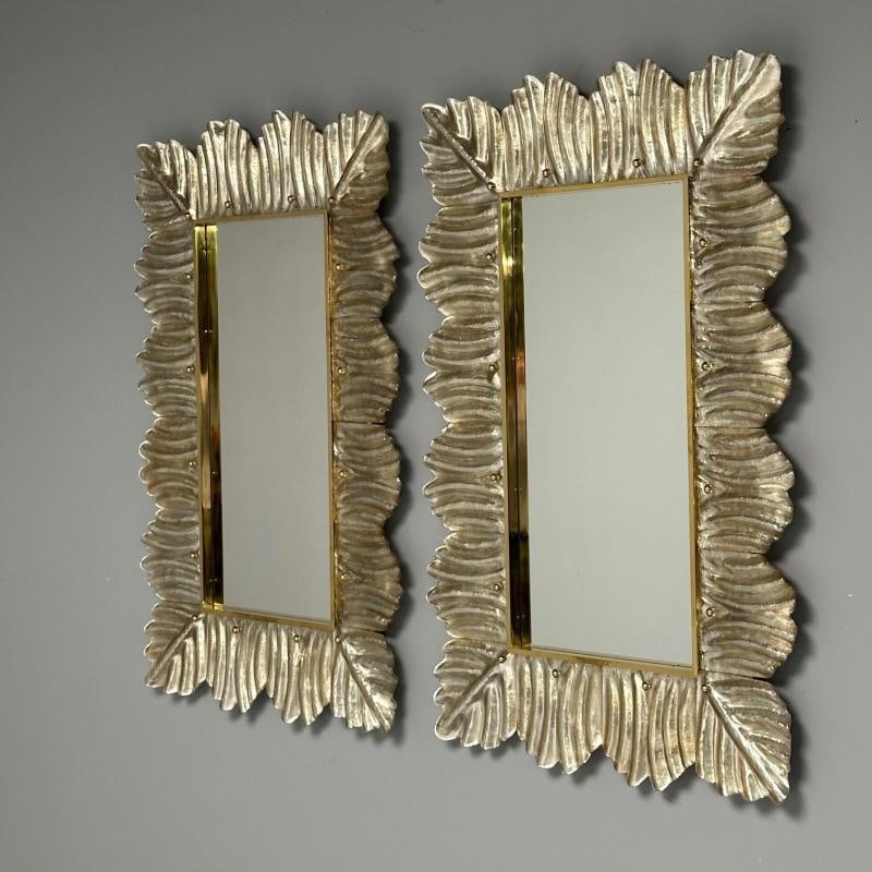 Contemporary, Leaf Motif, Murano Glass, Silver Gilt, Wall Mirrors, Italy, 21st C - 6