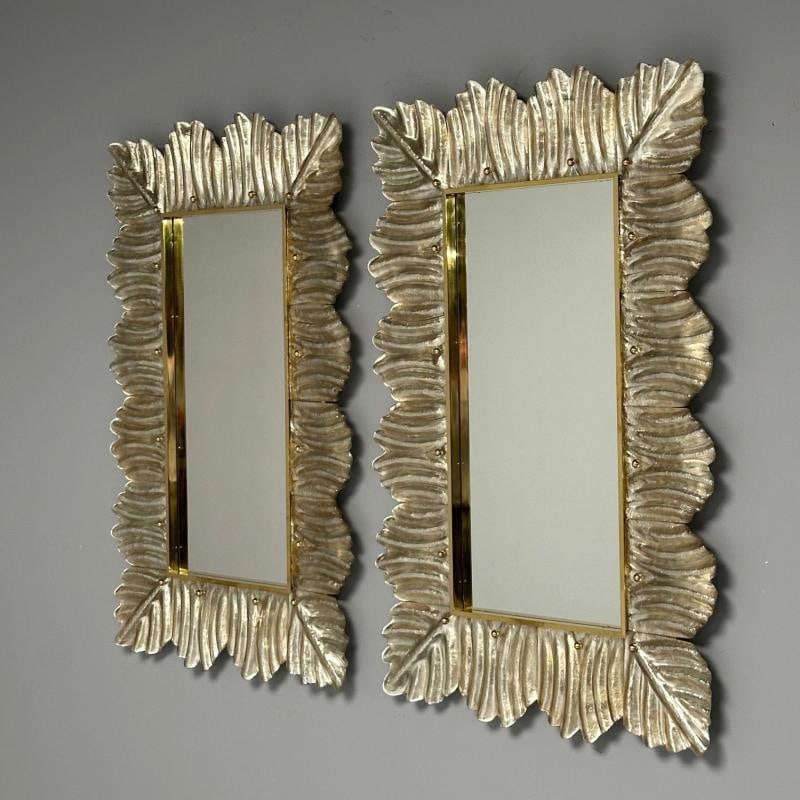Contemporary, Leaf Motif, Murano Glass, Silver Gilt, Wall Mirrors, Italy, 21st C - 7