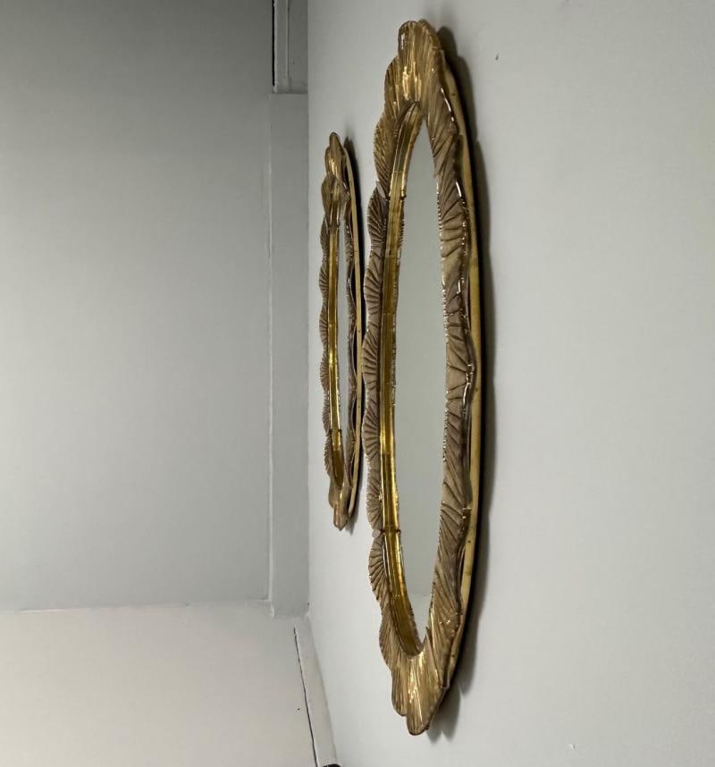 Contemporary, Oval Wall Mirrors, Scallop Motif, Murano Glass, Gilt Gold, Italy - 10