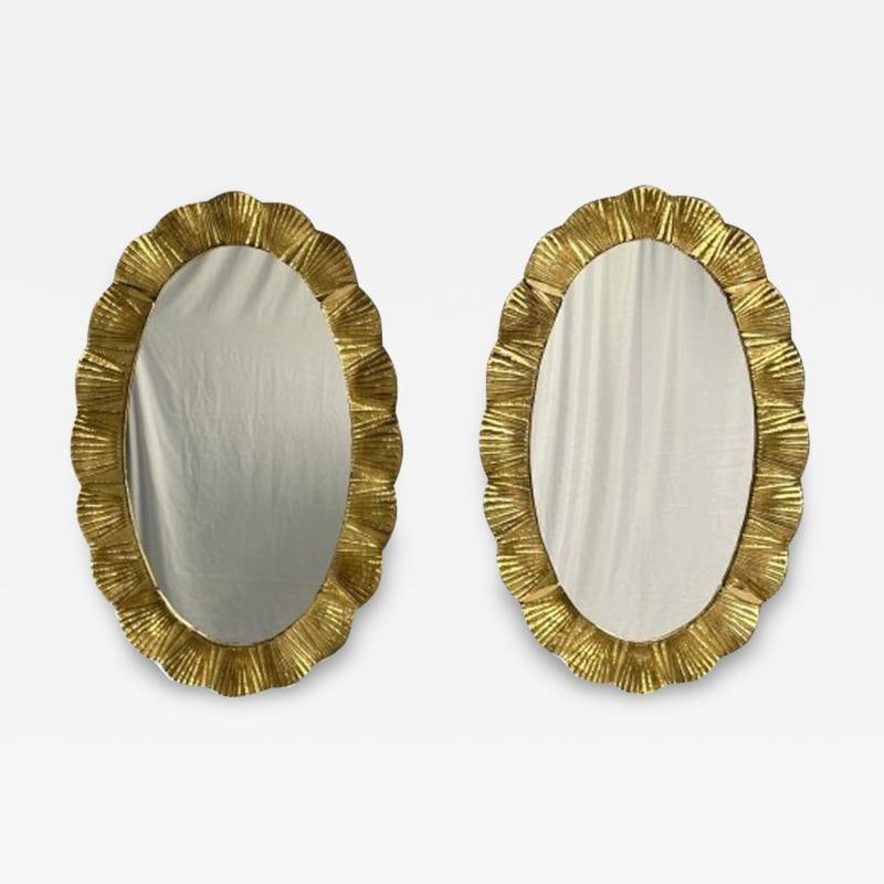 Contemporary, Oval Wall Mirrors, Scallop Motif, Murano Glass, Gilt Gold, Italy (1 of 12)