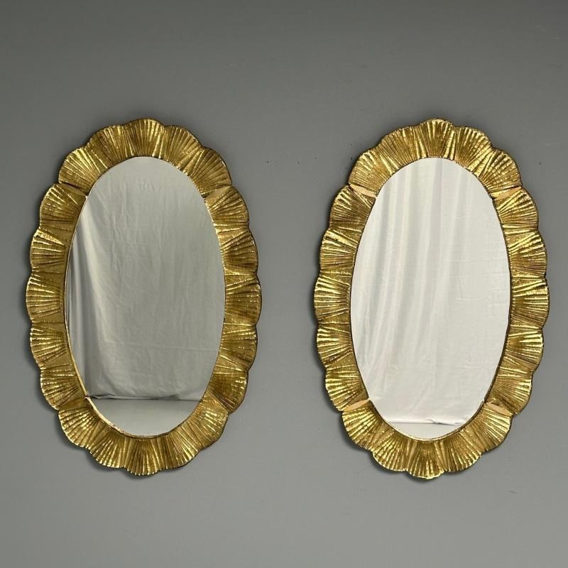 Contemporary, Oval Wall Mirrors, Scallop Motif, Murano Glass, Gilt Gold, Italy - 4
