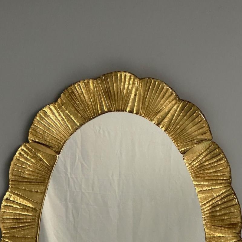 Contemporary, Oval Wall Mirrors, Scallop Motif, Murano Glass, Gilt Gold, Italy - 8