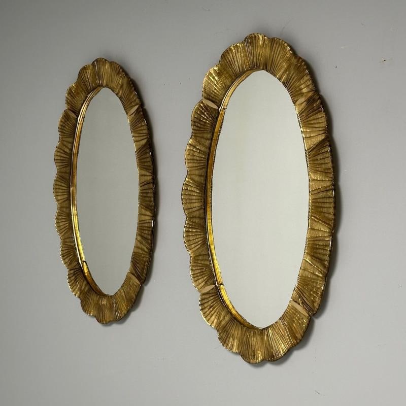 Contemporary, Oval Wall Mirrors, Scallop Motif, Murano Glass, Gilt Gold, Italy - 9
