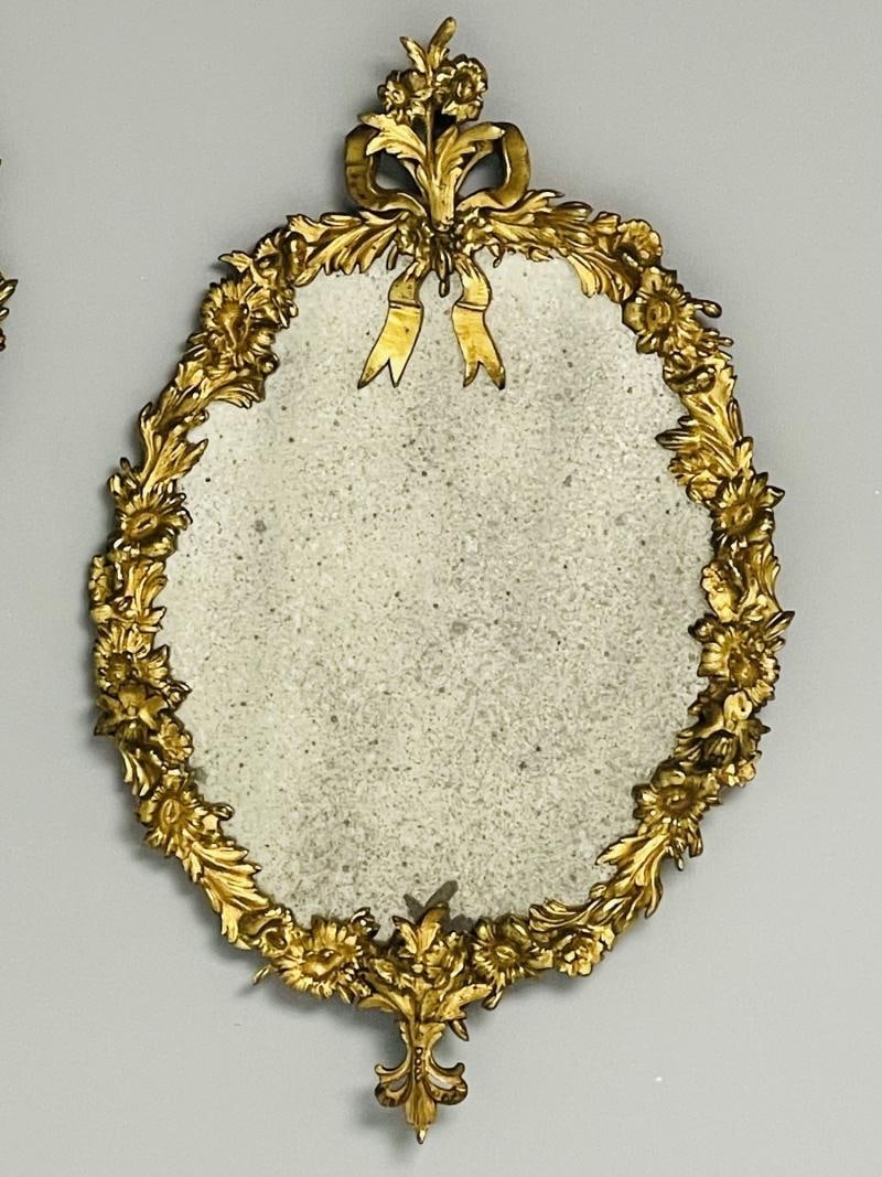 Louis XVI, Oval Wall Mirrors, Floral Motif, Bronze, Carved Wood, France, 19th C - 3