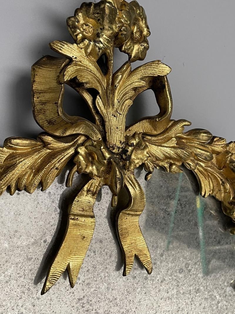 Louis XVI, Oval Wall Mirrors, Floral Motif, Bronze, Carved Wood, France, 19th C - 6