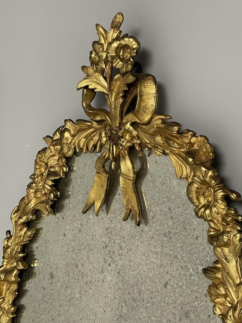 Louis XVI, Oval Wall Mirrors, Floral Motif, Bronze, Carved Wood, France, 19th C - 9