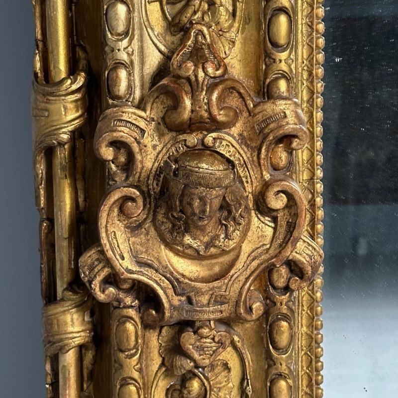 Italian Renaissance Style Over the Mantle / Wall Mirror, Oil Gilded, Monumental - 10