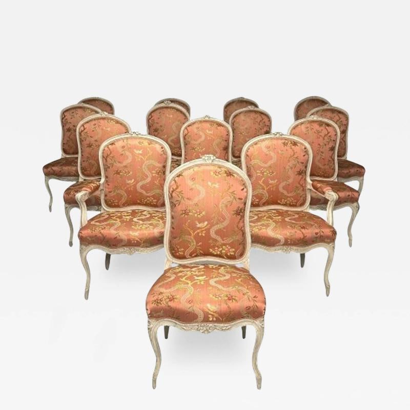 Jean Baptist Cresson, Louis XV, 14 Dining Chairs, France, 18th C., Christies: Title: Jean Baptist Cresson, Louis XV, 14 Dining Chairs, France, 18th C., Christies Description: 14 Louis XV Dining Chairs by Jean Baptist Cresson, 18th Century, France, Painted, Scalamandre
