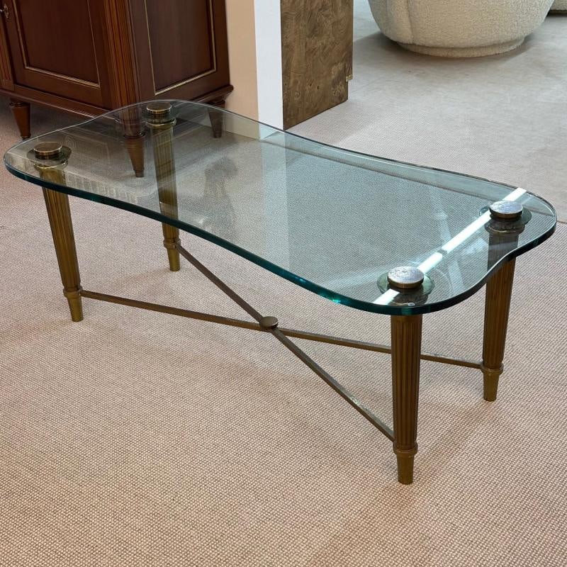 French Neo-Classical Glass Top Coffee Table, Mid-Century Modern PE Guerin Style - 2