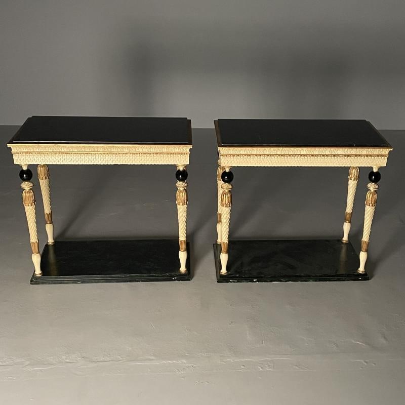 Pair of Swedish Neoclassical Maison Jansen Marble-Top Console Tables, French - 5