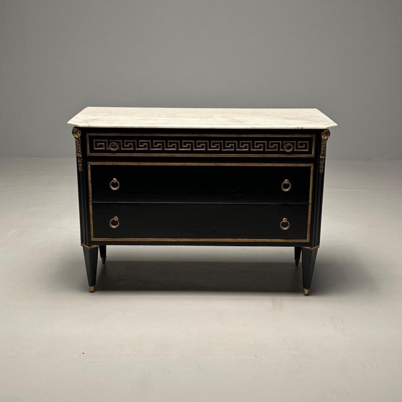 Hollywood Regency Ebonized Cabinet / Commode, Greek Key Motif, Bronze Mounted - 4