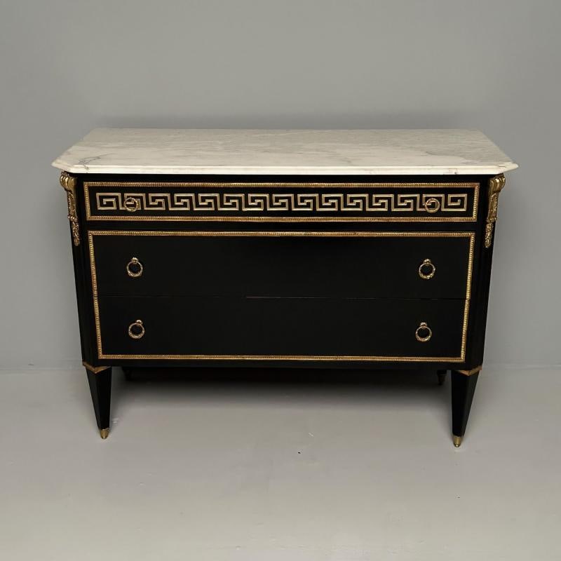 Hollywood Regency Ebonized Cabinet / Commode, Greek Key Motif, Bronze Mounted - 6