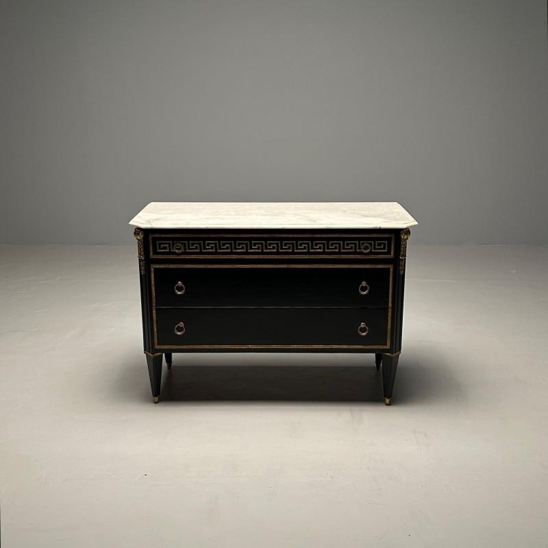 Hollywood Regency Ebonized Cabinet / Commode, Greek Key Motif, Bronze Mounted - 8