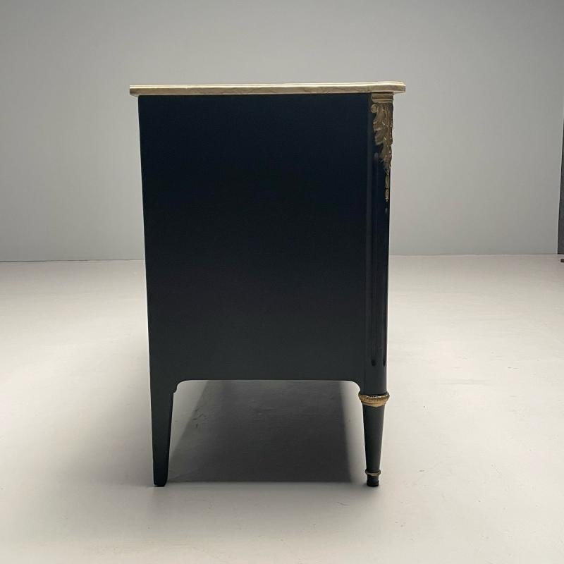 Hollywood Regency Maison Jansen Stamped Ebony Chest / Commode, Marble Top - 11