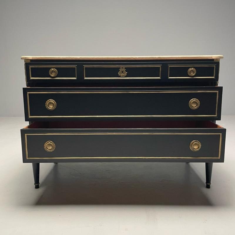 Hollywood Regency Maison Jansen Stamped Ebony Chest / Commode, Marble Top - 12