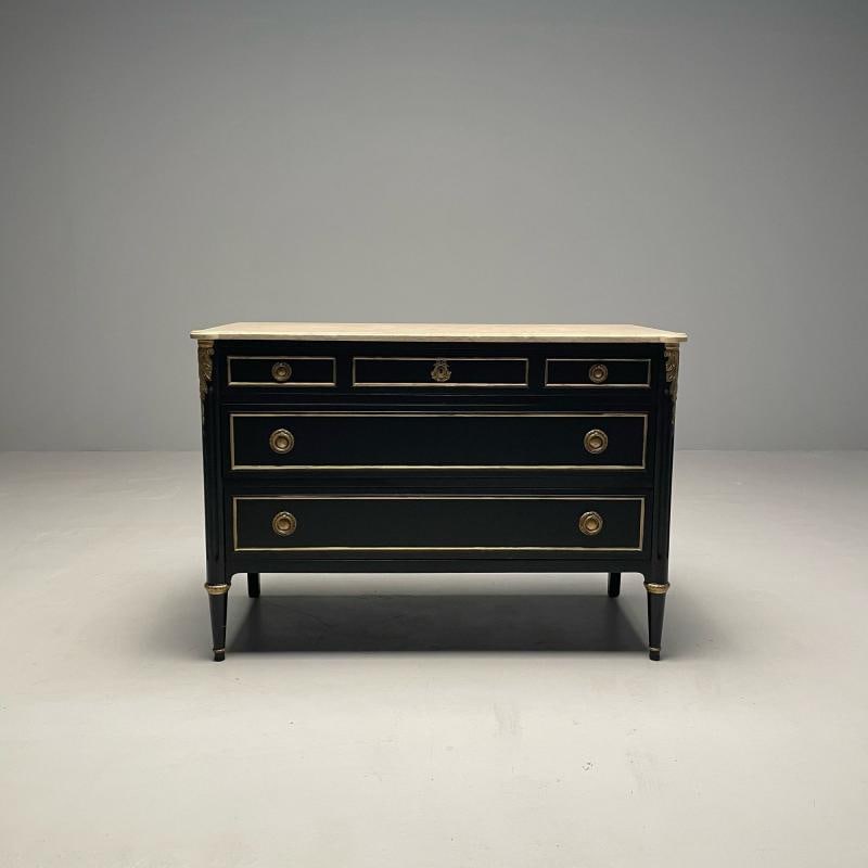 Hollywood Regency Maison Jansen Stamped Ebony Chest / Commode, Marble Top - 2