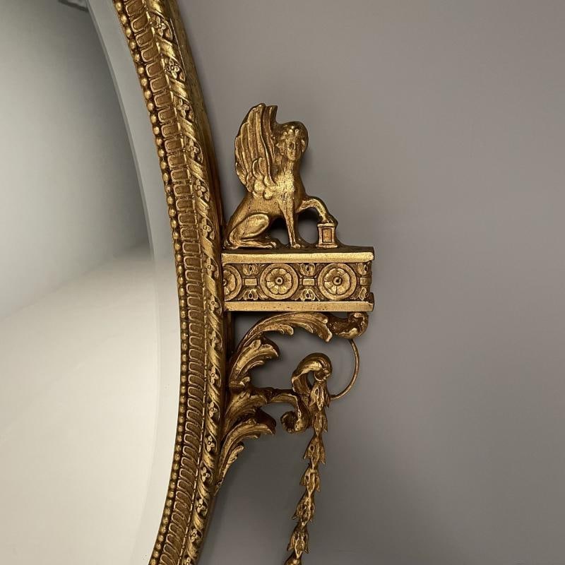 Pair of English Regency Style Gilt Wood Oval Mirror, Wall, Console, Over Mantle - 10