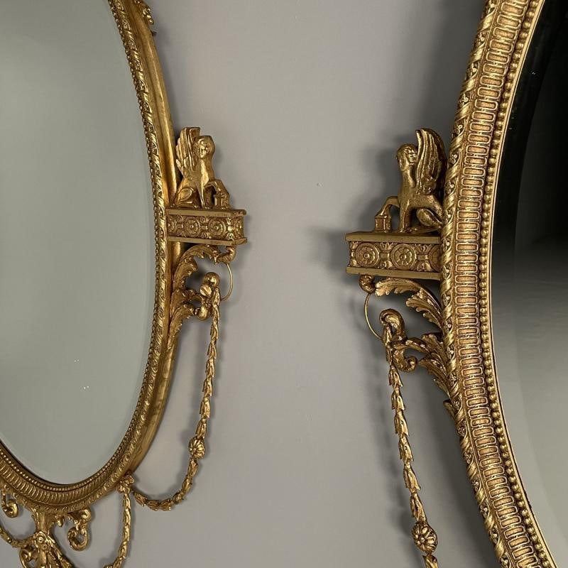 Pair of English Regency Style Gilt Wood Oval Mirror, Wall, Console, Over Mantle - 11
