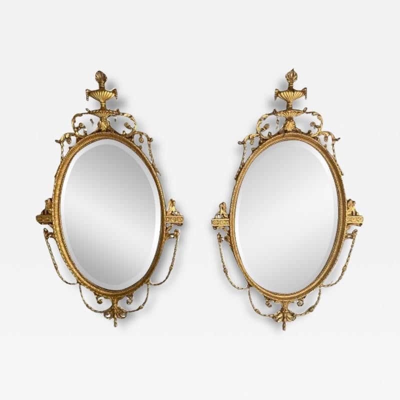 Pair of English Regency Style Gilt Wood Oval Mirror, Wall, Console, Over Mantle (1 of 11)