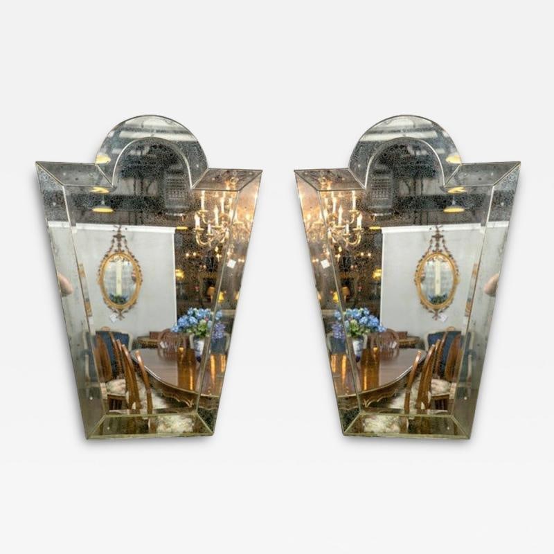 Pair of Venetian 'Key Hole' Shaped Beveled Glass Mirrors Hollywood Regency Style (1 of 4)