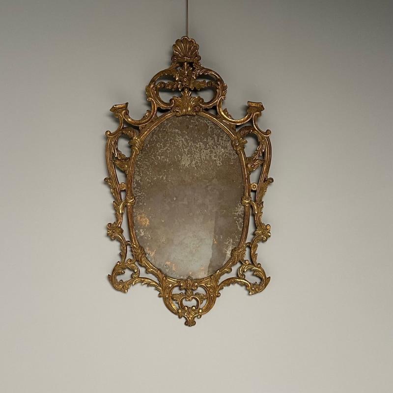 Italian Rococo Giltwood Wall or Console Mirror, Distressed - 2