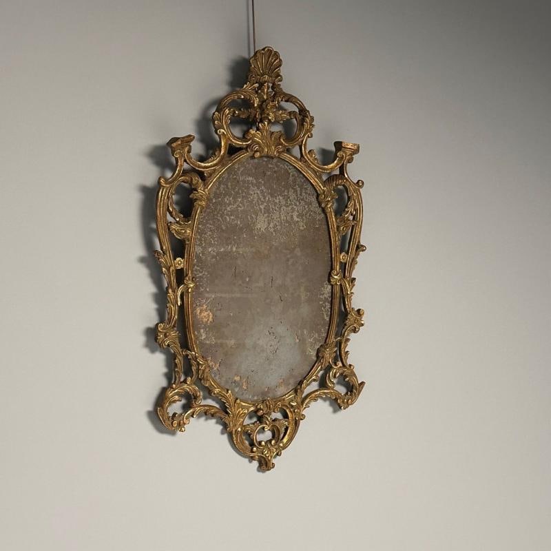 Italian Rococo Giltwood Wall or Console Mirror, Distressed - 3