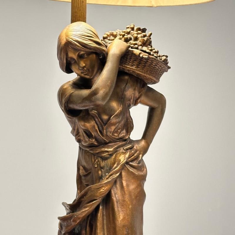 Metal Statue of a Woman Fruit Bearer, Mounted as Lamp, French, 1930s - 10