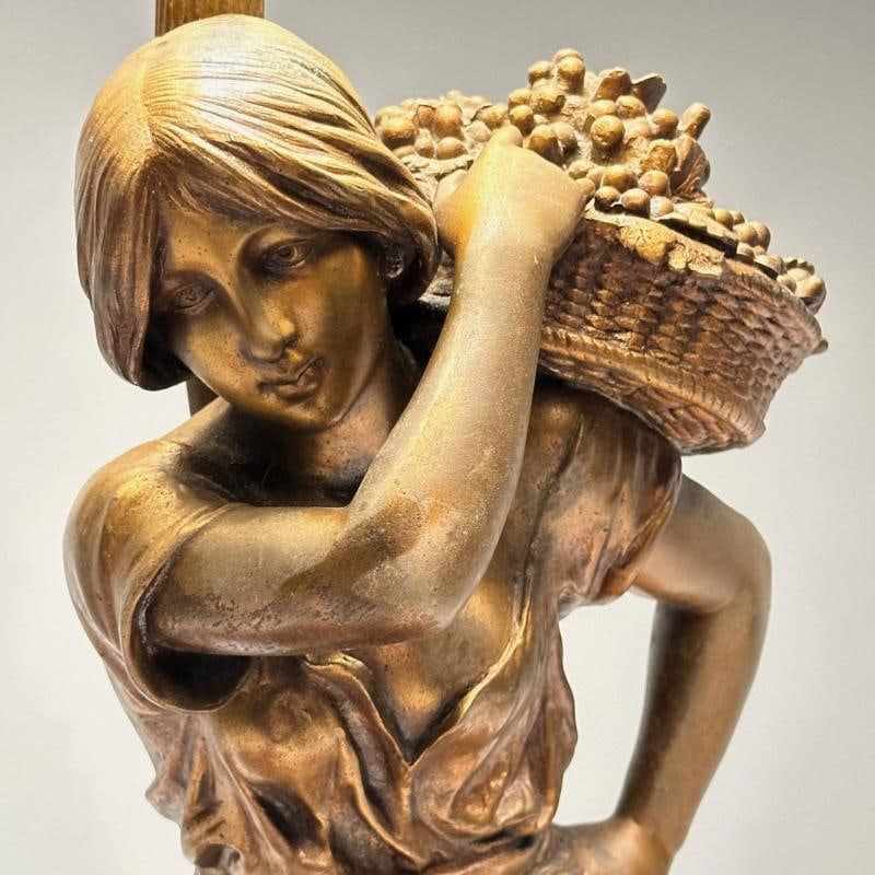 Metal Statue of a Woman Fruit Bearer, Mounted as Lamp, French, 1930s - 11