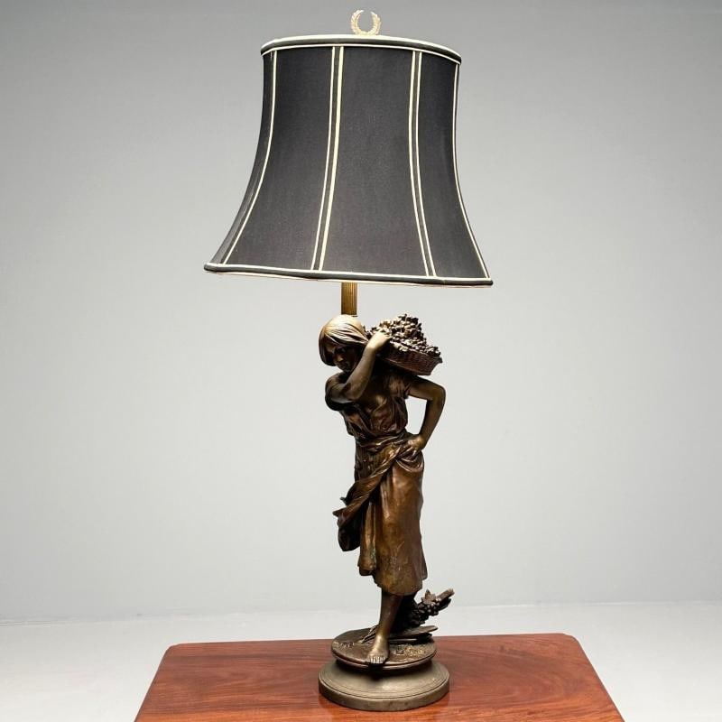 Metal Statue of a Woman Fruit Bearer, Mounted as Lamp, French, 1930s - 3