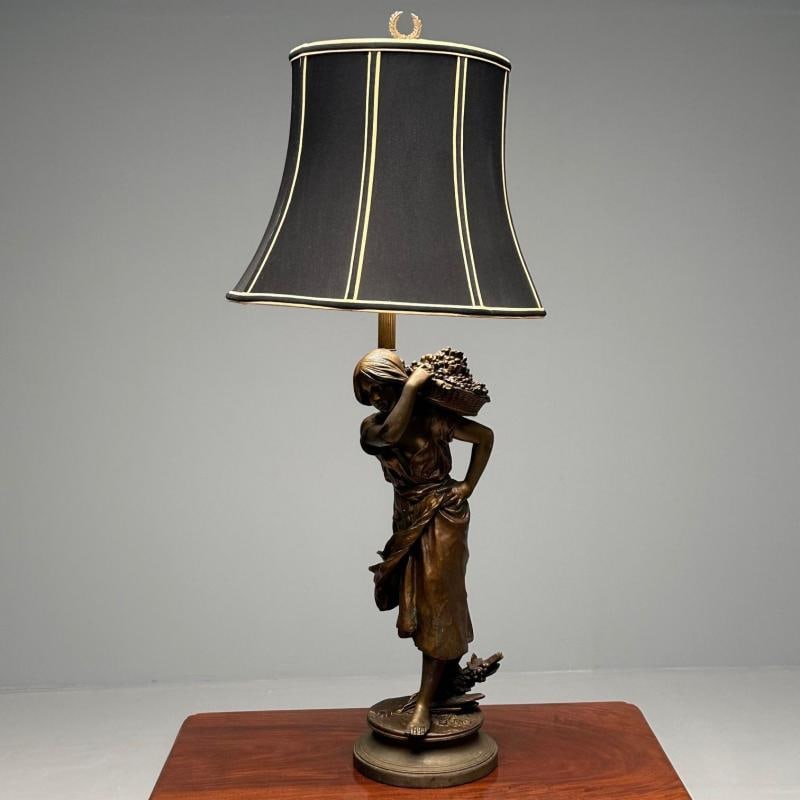 Metal Statue of a Woman Fruit Bearer, Mounted as Lamp, French, 1930s - 4