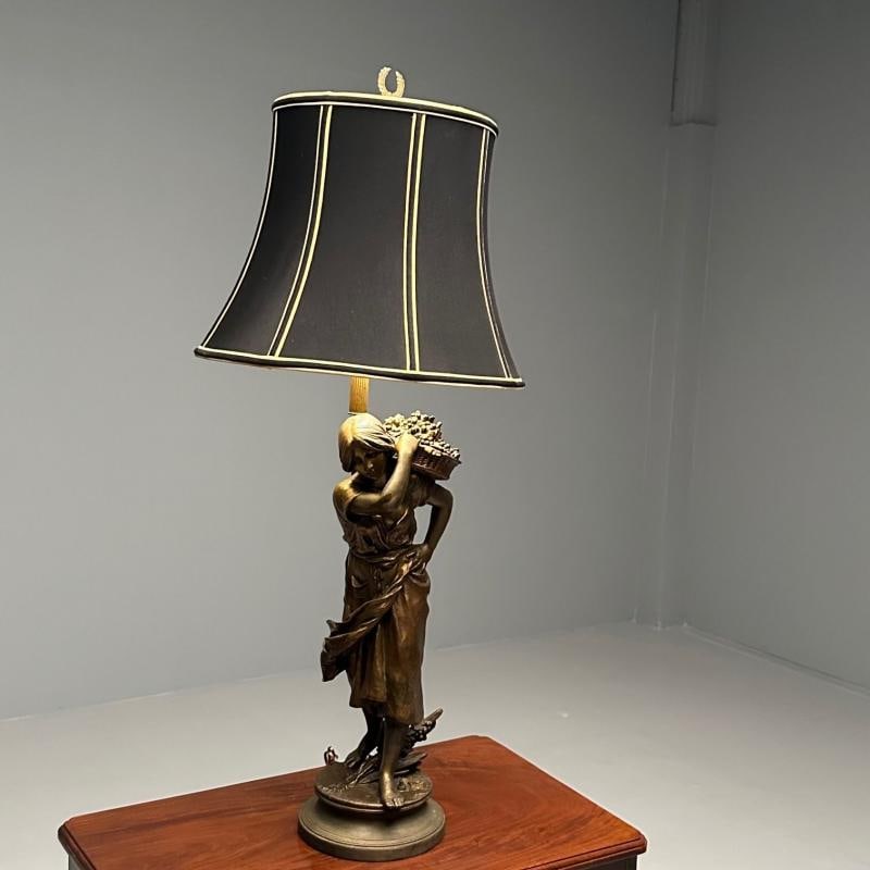 Metal Statue of a Woman Fruit Bearer, Mounted as Lamp, French, 1930s - 5
