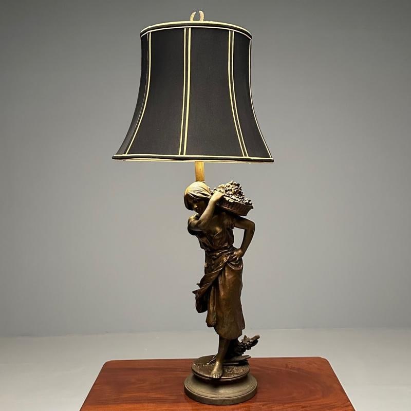 Metal Statue of a Woman Fruit Bearer, Mounted as Lamp, French, 1930s - 6