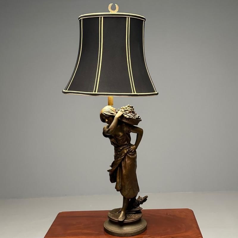 Metal Statue of a Woman Fruit Bearer, Mounted as Lamp, French, 1930s - 7